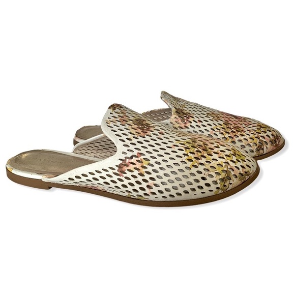 CASLON • Perforated White Floral Slip On Mules